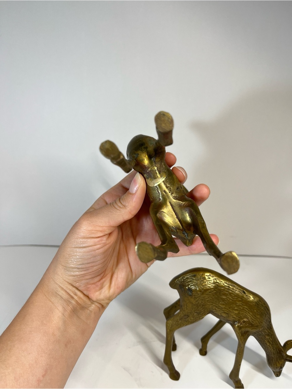 Vintage Brass Deer 7" Buck 5" Doe Set Pair MCM Figurine Figures Decor Etched - Picture 7 of 14
